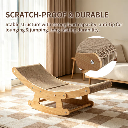 2-in-1 Cat Rocking Scratcher Chair Wooden Cat Bed Lounge Cor — product image 4