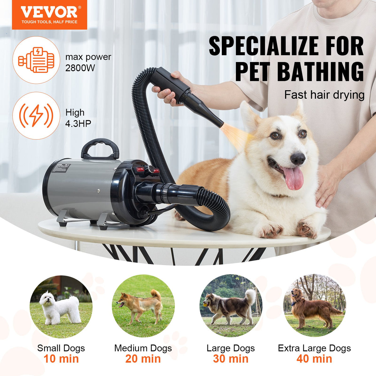 Dog Dryer, 2800W/4.3HP Dog Blow Dryer, Pet Grooming Dryer Wi — product image 4