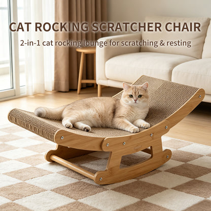 2-in-1 Cat Rocking Scratcher Chair Wooden Cat Bed Lounge Cor — product image 1