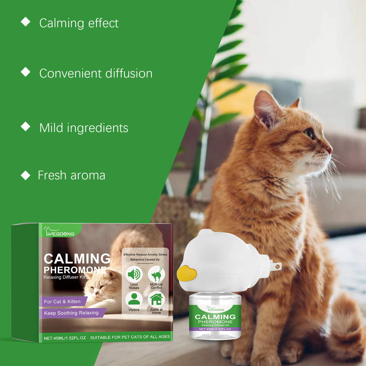 Cat Calming Pheromone Diffuser Kit 45ml, Stress Relief For A — product image 6