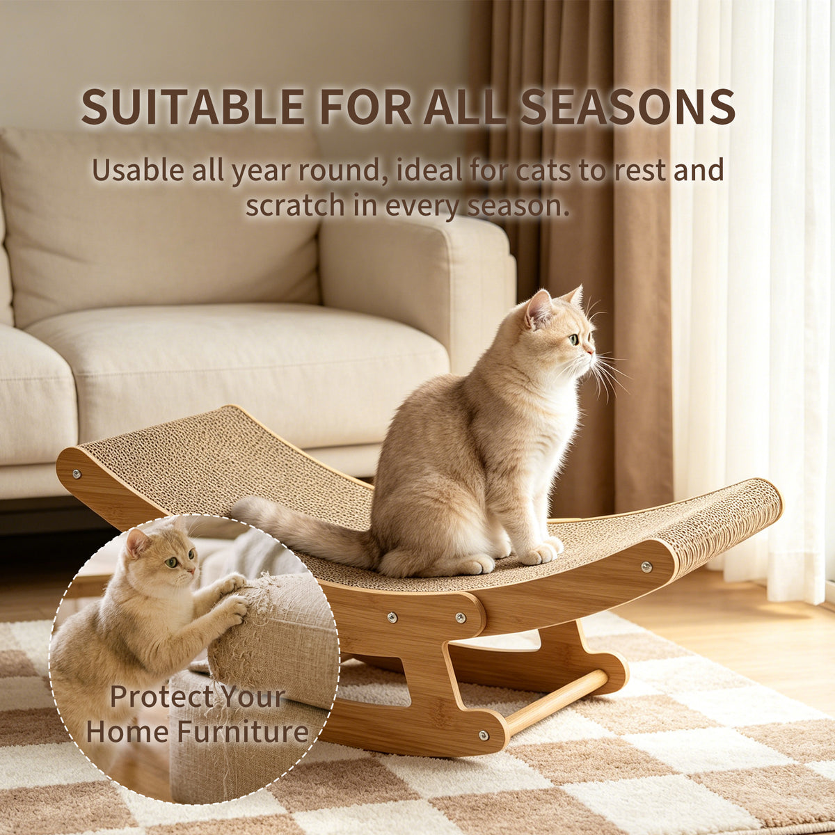 2-in-1 Cat Rocking Scratcher Chair Wooden Cat Bed Lounge Cor — product image 5