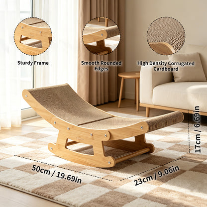 2-in-1 Cat Rocking Scratcher Chair Wooden Cat Bed Lounge Cor — product image 3